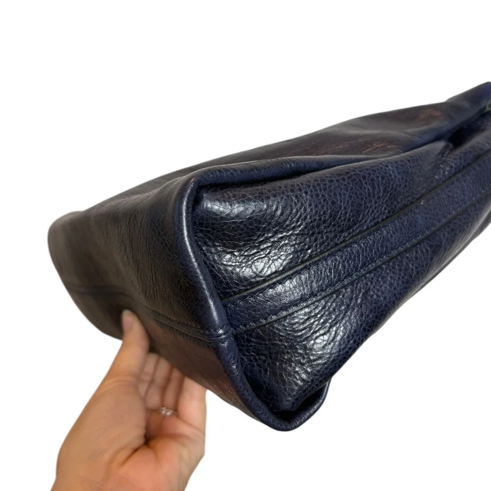 Sundance Leather Hobo Shoulder Bag Navy Blue Made in Italy Convertible Crossbody